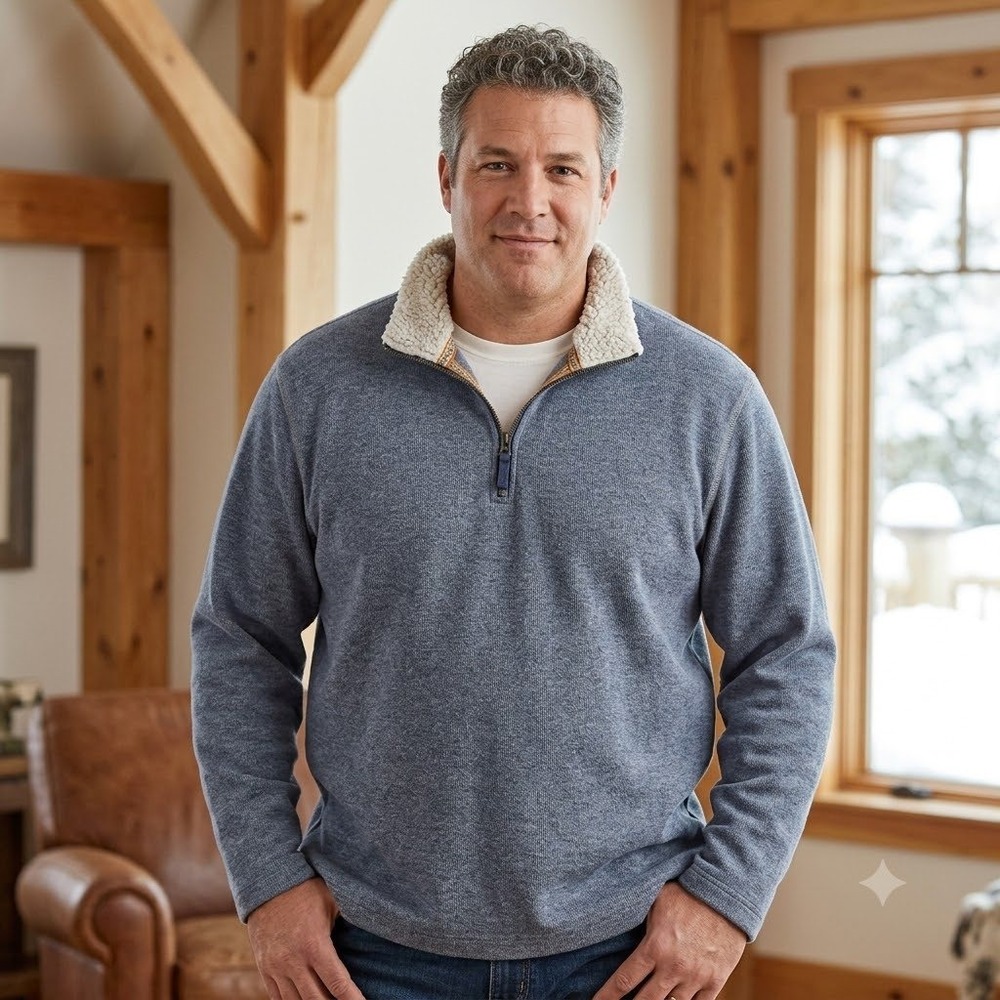 Orvis Mens XXL Blue Gray Fleece Quarter Zip Pullover Sherpa Collar 300799 F/23